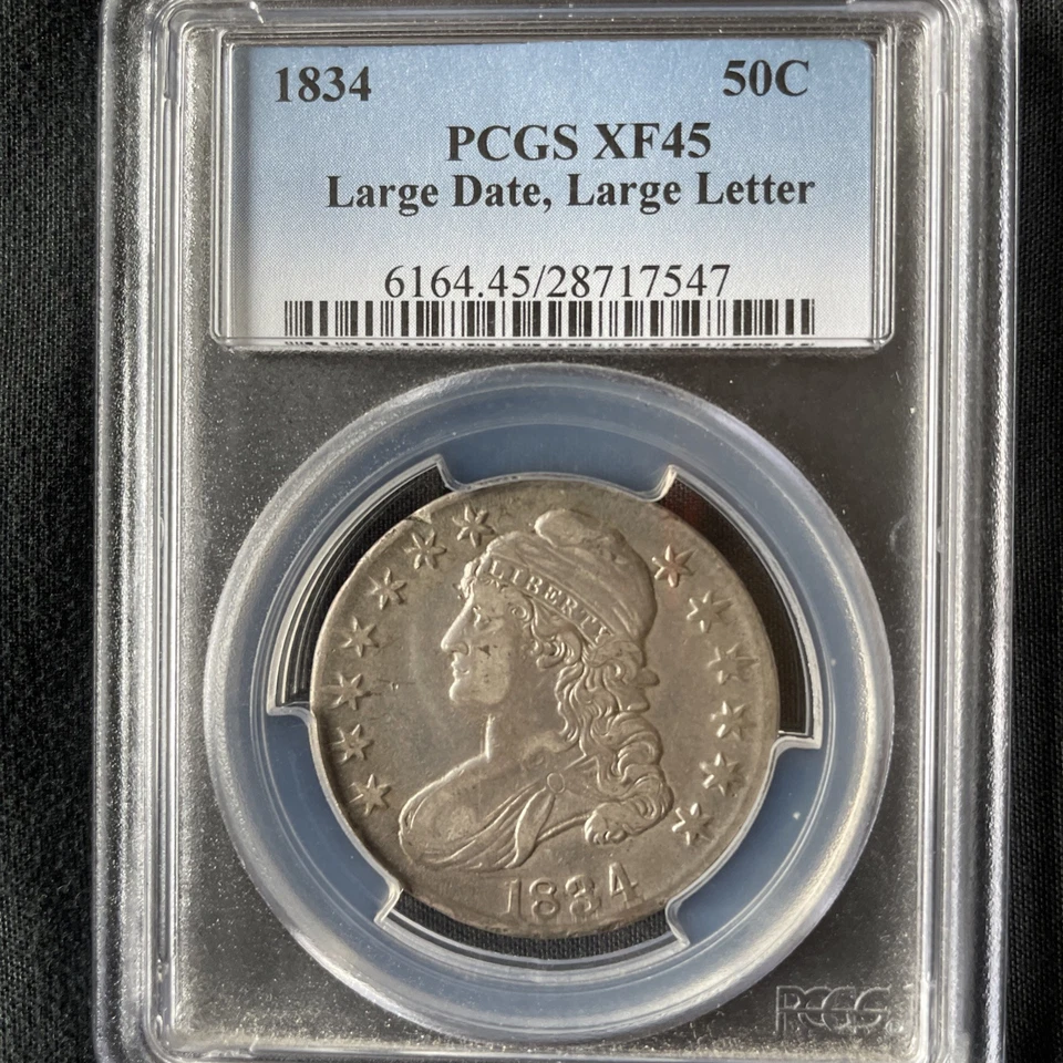 1834 Capped Bust Silver Half Dollar 50C Lg Dt Lg Lett PCGS CAC XF45          - Image 2 of 4