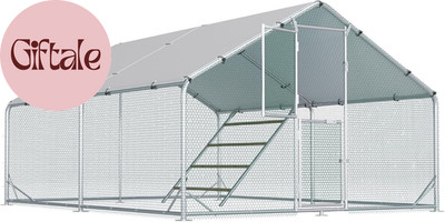 Large Chicken Coop,Metal Chicken Run for Yard with Feeding Door,Walk-In Chicken