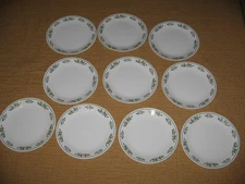 10 Corelle Corning Winter Holly White Stem Green Band 10.25" Dinner Plate CLEAN