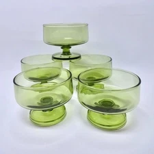 Vtg Anchor Hocking Finlandia 5 Piece Avocado Green Glass Dessert Cups Stacking