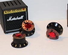 Custom Knob Set Red Crystal Metal Gear w/ Bolts Gold Numbers Fits 6mm Split Pot