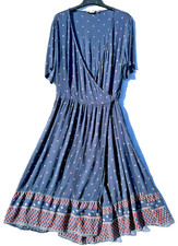 FAT FACE UK 16 Navy Blue Short Sleeve Midi Length Wrap Dress