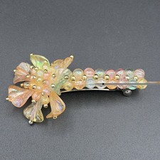 Iridescent Acrylic Flower Hair Barrette Pastel Plastic Bead French Clip Vintage
