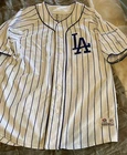 LOS ANGELES DODGERS Baseball True Fan White Pinstripe LARGE Blank Jersey MLB