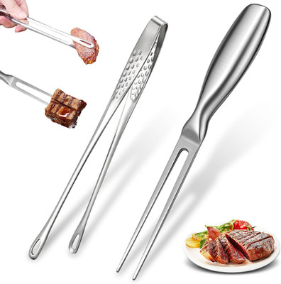 Grill- und Fleischgabel Set / Edelstahl Servierzange für Fleisch und Braten