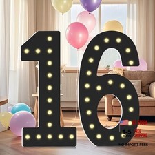 16th Birthday Party Decorations - Giant 4FT Black Number 16 Light Up Numbers