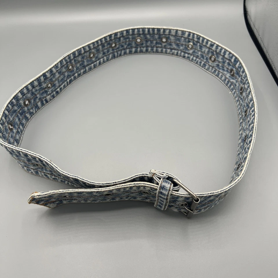Vintage 1980s Acid Wash Denim Belt 20–40” Jean Waist Accessory Retro Style - Image 3 of 4