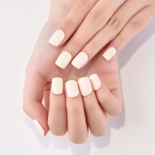 evpct Acrylic Beige Glossy Press on Nails Short Square, Glossy Beige Fake Nai...