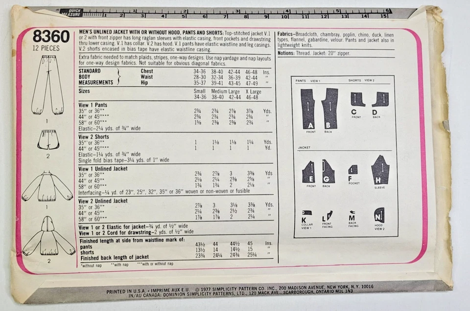 De Colección Años 70 Simplicity Coser Patrón 8360 Hombres Chaqueta Atlética Pantalones Cortos Pecho 42-44 Foto 2 de 3