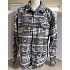 Wrangler Retro Premium Mens XXL Gray Aztec Southwestern Flannel Snap Shirt Rodeo