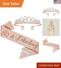Stunning Rose Gold Birthday Accessories: 80th Tiara and Sash Set for Women