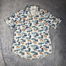 Izod Saltwater Performance Short Sleeve Floral Hawaiian Shirt Size Large