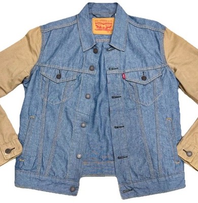 Levi Trucker Jacket Men Type 2 SzM,Khaki/blue Denim Thrashed,Utility Workwear