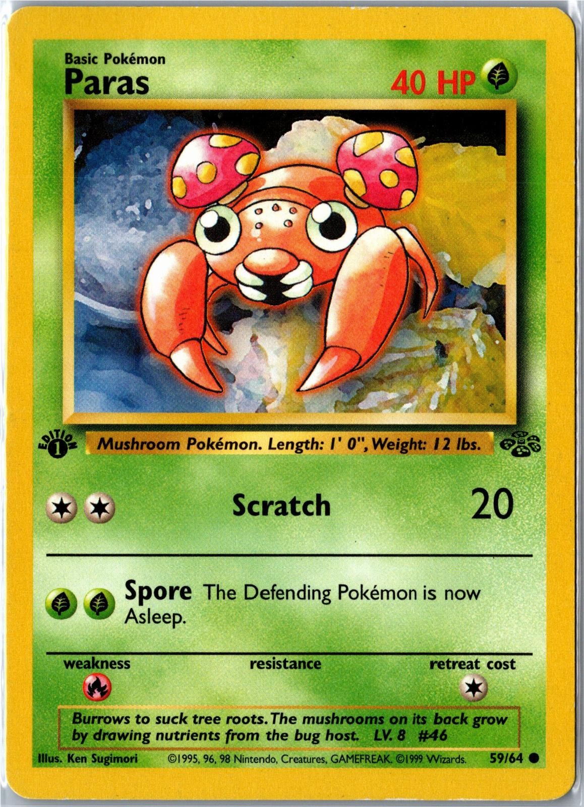 Pokemon Card - Paras Jungle 59/64 1999 Common 1st Edition Heavily Played