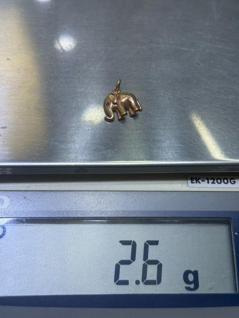 14k Solid Yellow Gold Red Ruby Eye Elephant 3D Ha… - image 7
