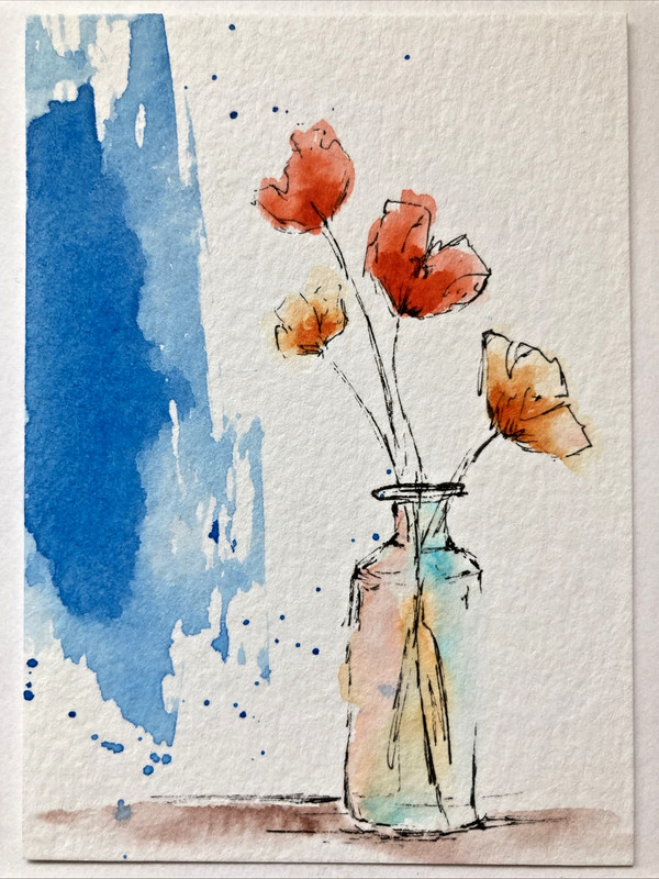 ACEO Original Watercolor Painting OOAK Still Life ATC Artist Trading Card Flower