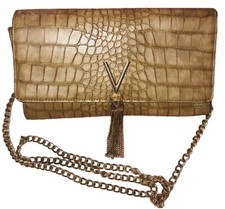 Borsa Valentino By Mario Valentino Audrey Beige Effetto Croc Pieghevole Cross Catena Oro