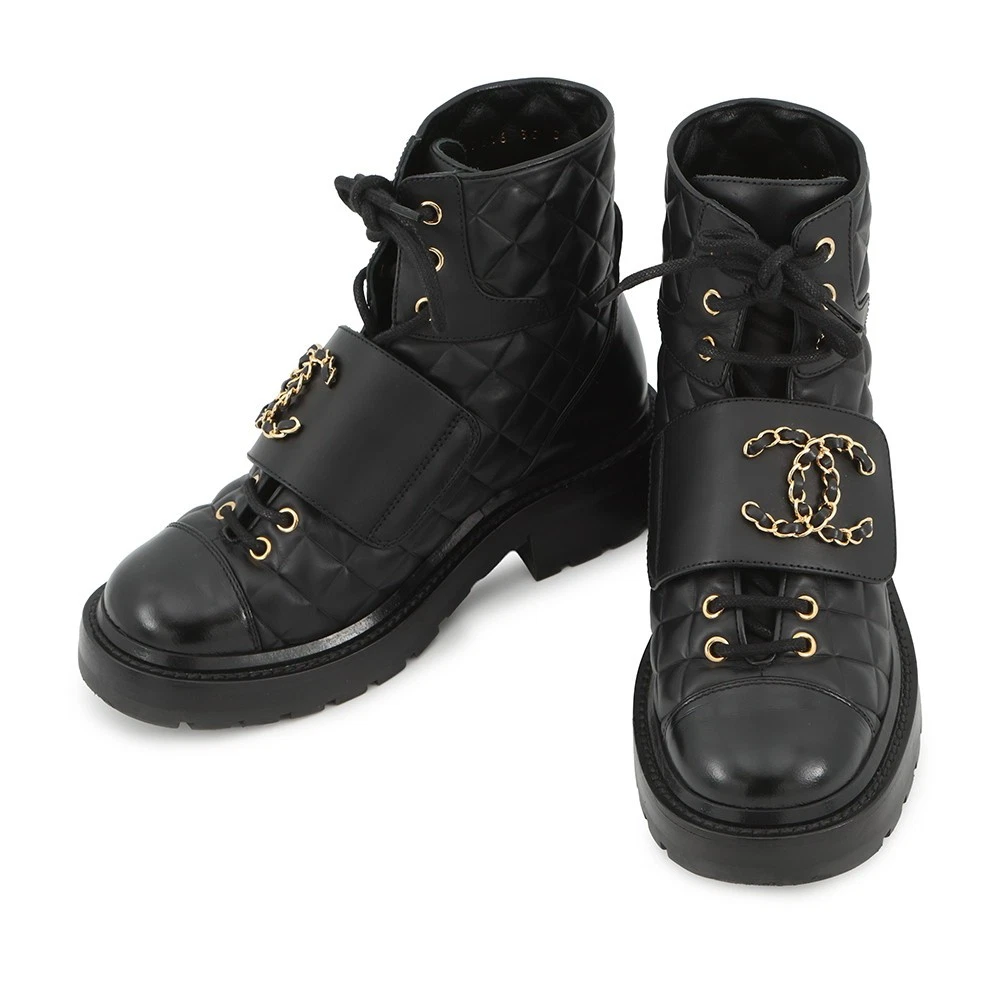 Chanel — CHANEL CC Logo Short Boots Size 35 Leather Black G39516