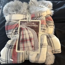 Orvis Cozy Luxe Throw, Ivory 60" x 70" Velvet Plush Faux Fur Throw Blanket