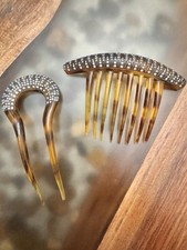 Vintage Faux Tortoise Shell And Rhinestone Hair Combs Set If 2