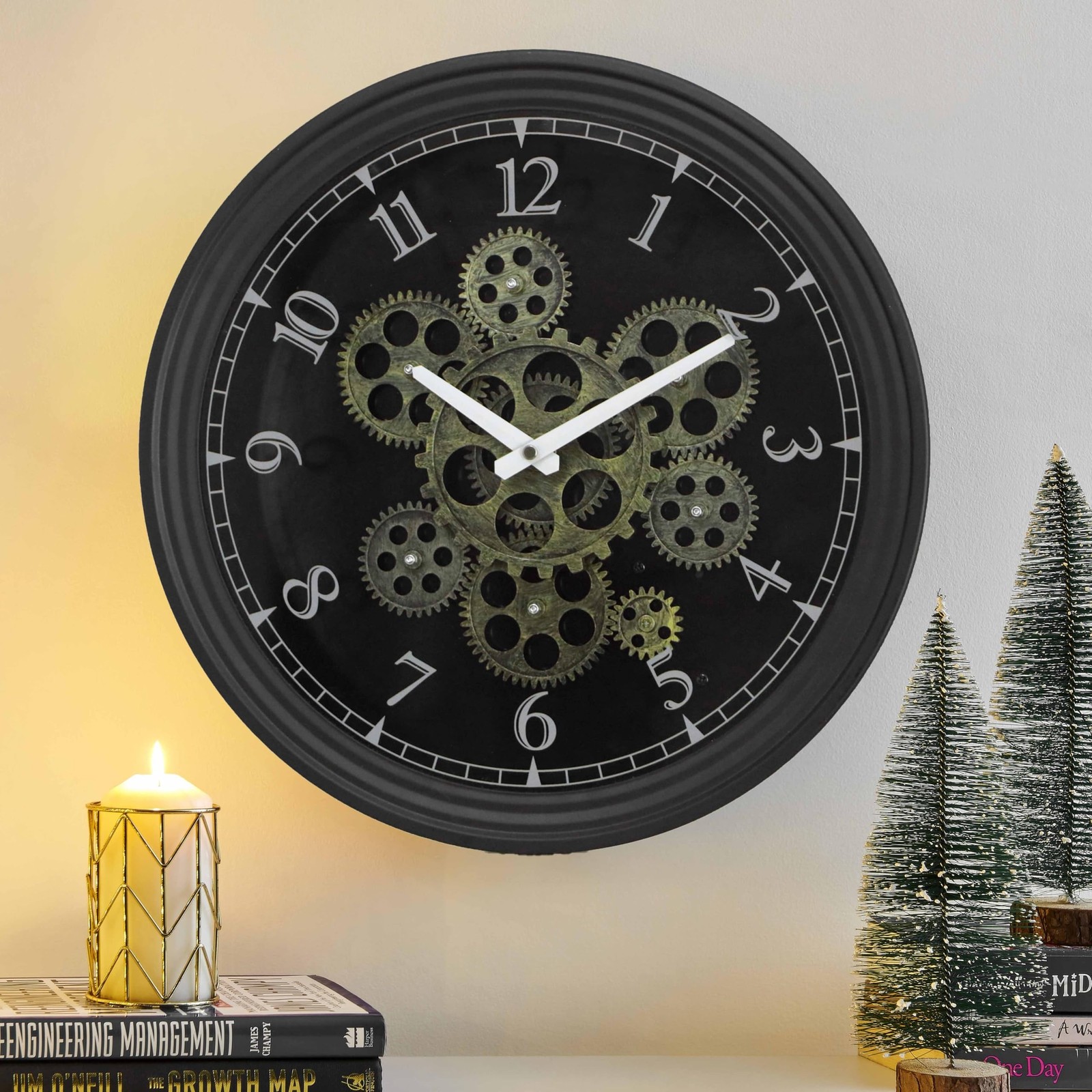 CLXEAST 15 Inch Real Moving Gear Wall Clock, Vintage Industrial Steampunk Met...