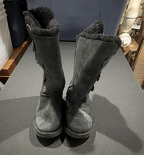 UGG Black Shearling Mid-Calf Button Suede Boots Women's US 8 EU 39