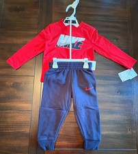 Nike Boys Two-Piece Set Red Long-Sleeve Shirt  Blue Pants Logo Swoosh