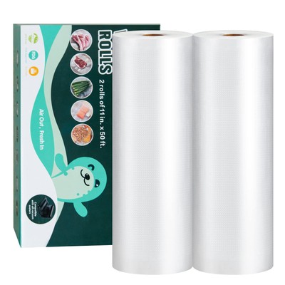 Vacuum Sealer Bags 11'' x 50' 2 Pack for Food Saver, Rolls for Custom Fit Airt...