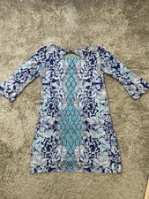 Lilly Pulitzer Dress Womens Large Blue Aqua Shift 004512 Sea Life Print Keyhole