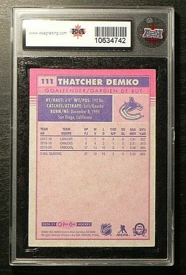 2020-21 20/21 O-Pee-Chee RETRO #111 Thatcher Demko Vancouver Canucks KSA 9.5 NGM - Image 2 of 2