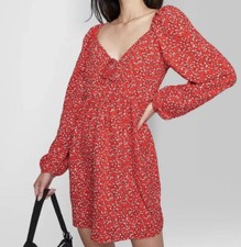 WILD FABLE Womens Red Floral Long Sleeve Mini Dress NWT Size S