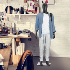 73" Male Mannequin Stand Metal Base Metal Connector w/ 360° Rotating Head Black