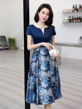 Mom Evening Dress Skirt Light Luxury Wedding Banquet Floral Printed V Neck Dress