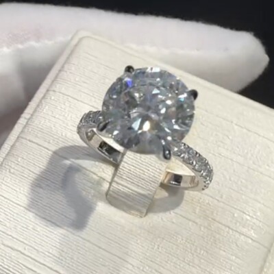 3.46 TCW Round Cut Moissanite 4 Claws Engagement Ring 14K White Gold Plated