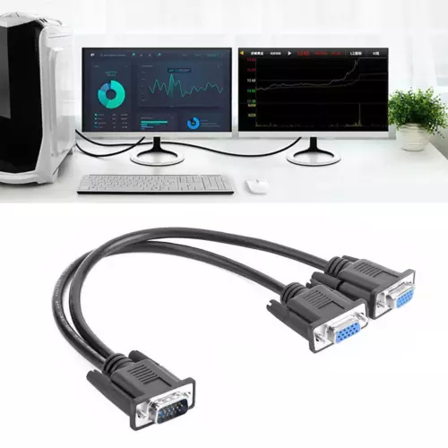 VGA Splitter Cable 1 Computer to Dual 2 Monitor Male to Female Adapter Wire