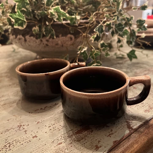 Set Of 2 Vintage Pfaltzgraff Gourmet Brown Drip Glaze Coffee Cup With Saucer
