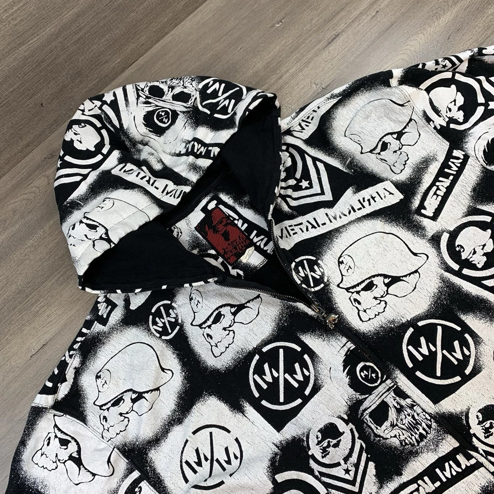 Moletom com capuz vintage Y2K metal mulisha estampa por toda parte zíper completo masculino XXL branco - Imagem 4 de 4