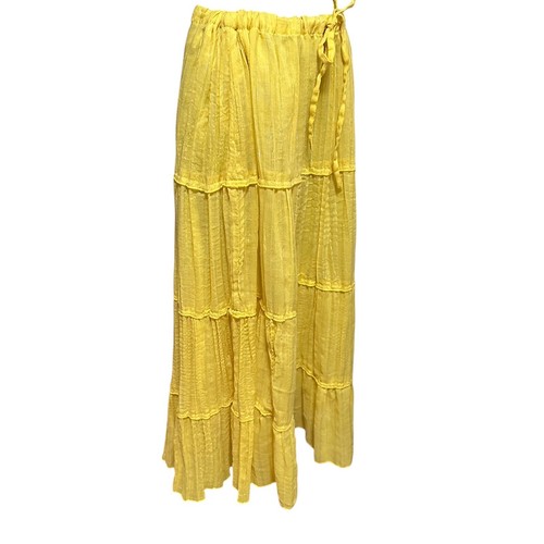Falda ELCC Mujer Pequeña Oro Amarillo Brillo Tubería Cordón Cintura MIDI Primavera - Imagen 2 de 10
