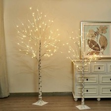 2PCS White Twig Tree Set 6FT & 5FT Birch Trees Warm White LED Lights EAMBRITE
