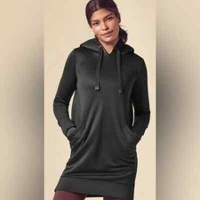 Athleta Black Triumph Luxe Shine Faux Fur Hood Sweater Dress