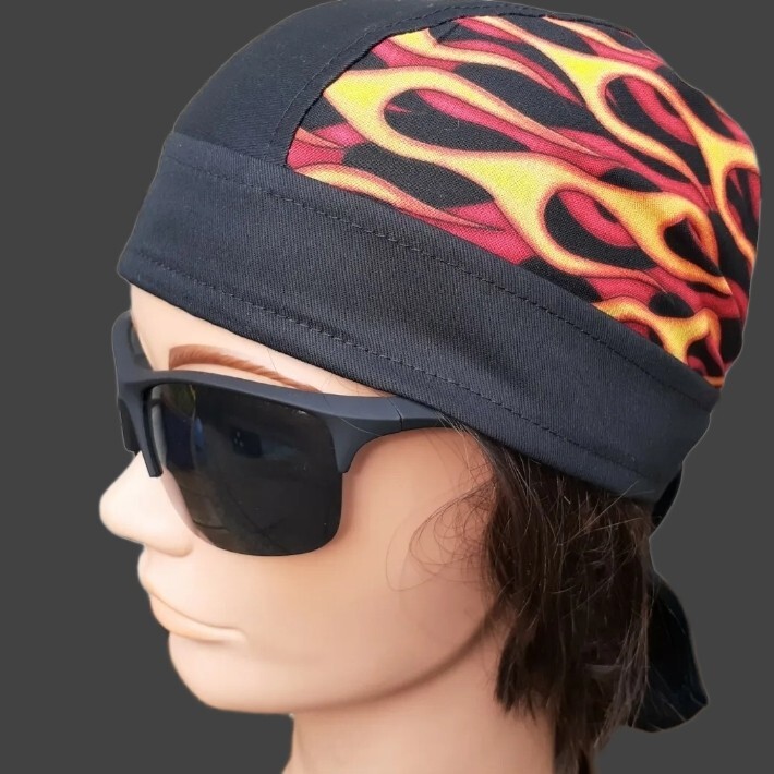 Biker Durag, Flames FITTED Bandana, Skull CAP, Helmet liner