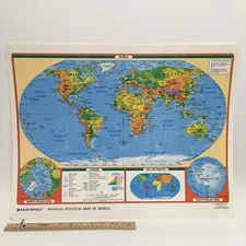 Rand McNally MAP OF THE WORLD Physical Political Laminated Color Desk Wall Map