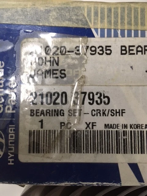 Hyundai Tucson 2005 juego de 8 cojinetes principales del cigüeñal del motor OEM 2102037935 Foto 2 de 4