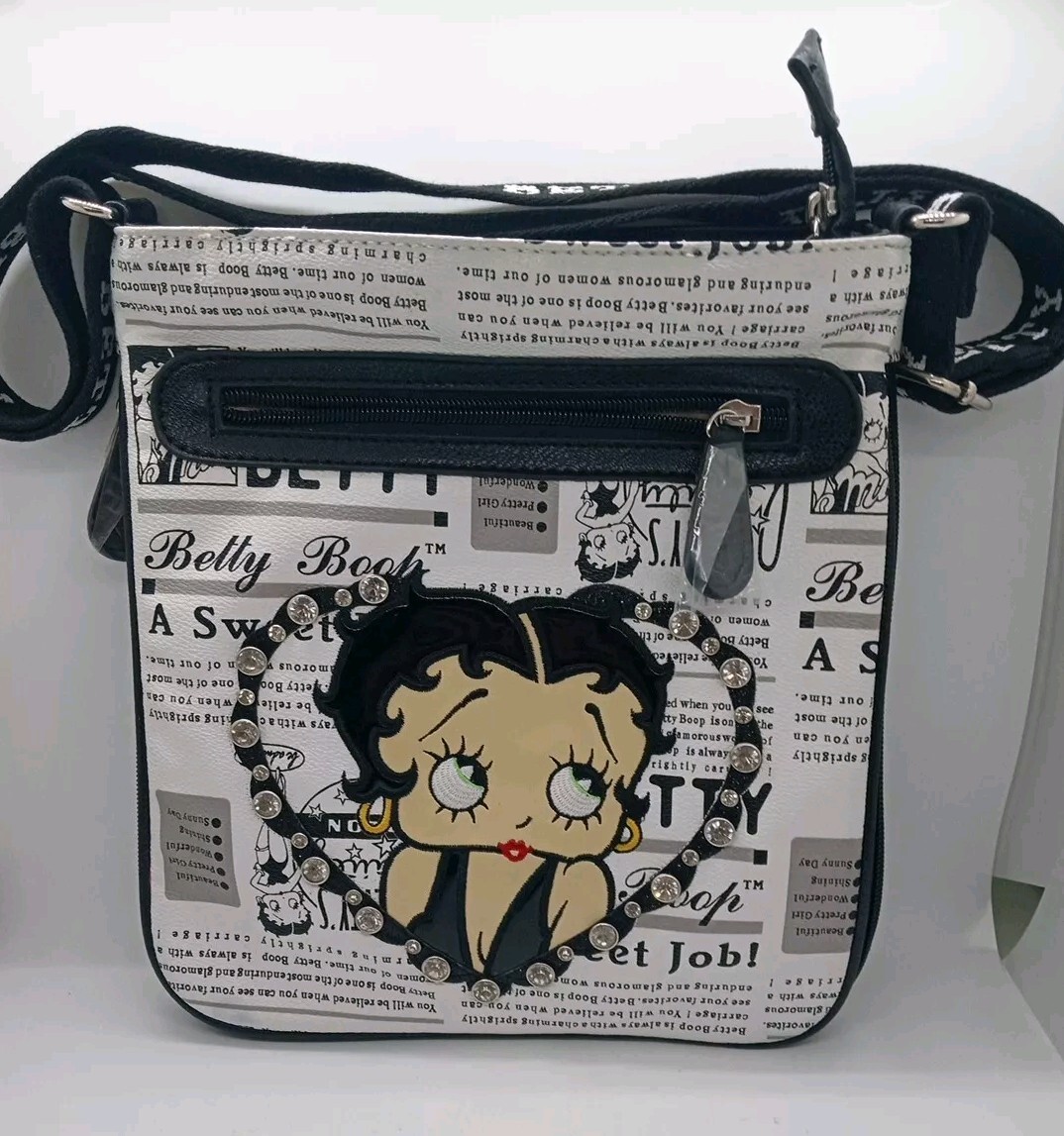 Betty Boop faux leather Newspaper Heart Stone Zip 9.5 X 10.5