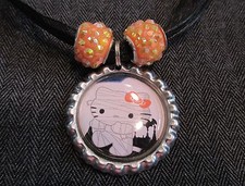 HELLO KITTY HALLOWEEN Ribbon Bottle Cap Bling Charm Necklace Beads Cat Mummy Bow