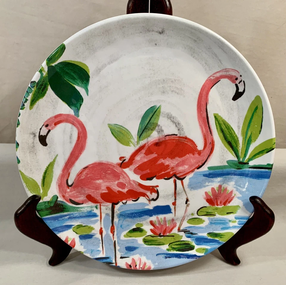 "Lote de 2 platos de 9"" para ensalada/almuerzo de melamina Cynthia Rowley FLAMINGO: tropical" Foto 3 de 4