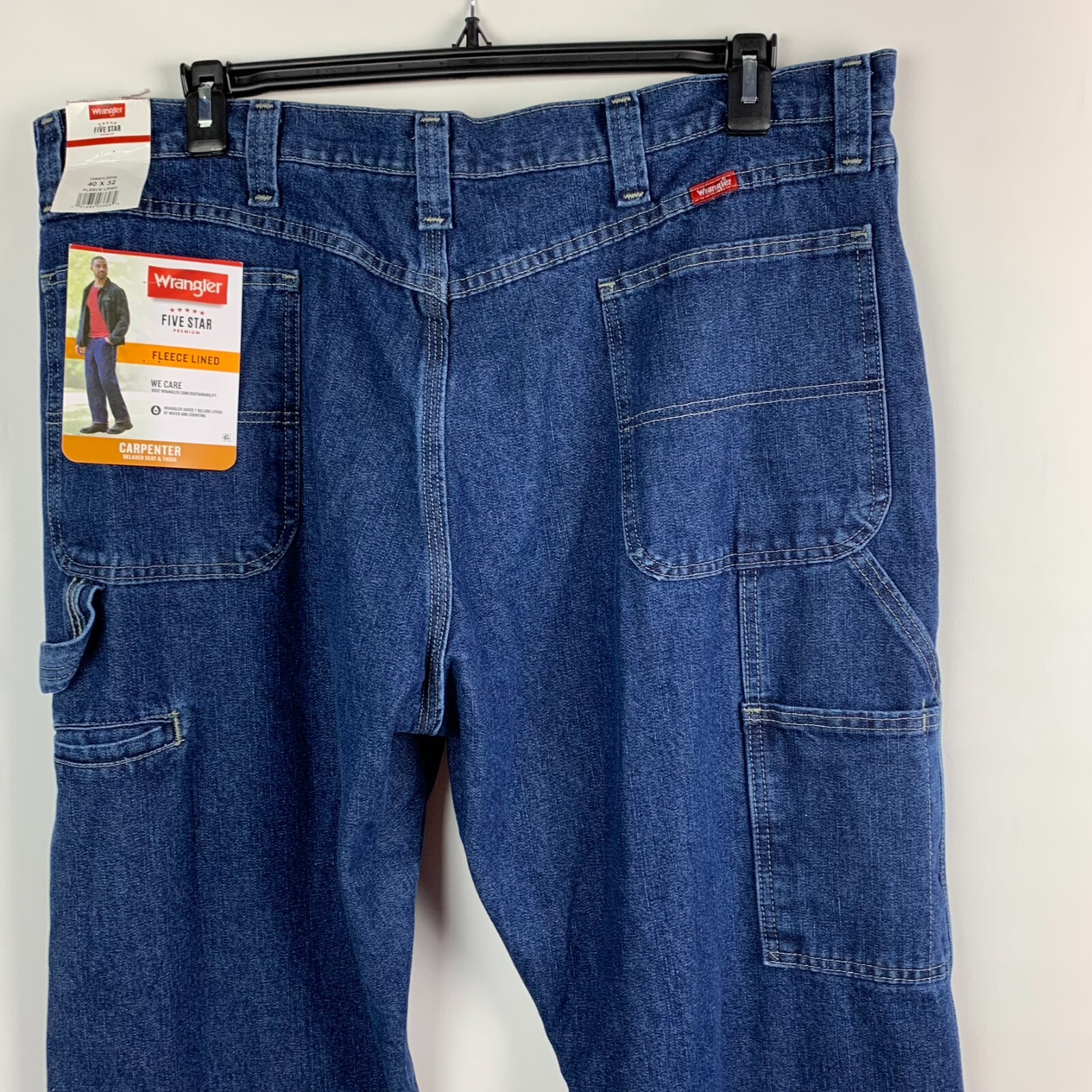 Wrangler Jeans Blue Carpenter Straight Leg 5-Pocket Fleece Lined Size 40/32 NEW image 4