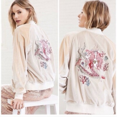 Urban Outfitters Mermaid Velour Bomber Jacket Silence Noise
