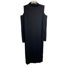 ASOS Cold Shoulder Rib Bodycon Dress Plus Size 18 Black High Neck Long Sleeve