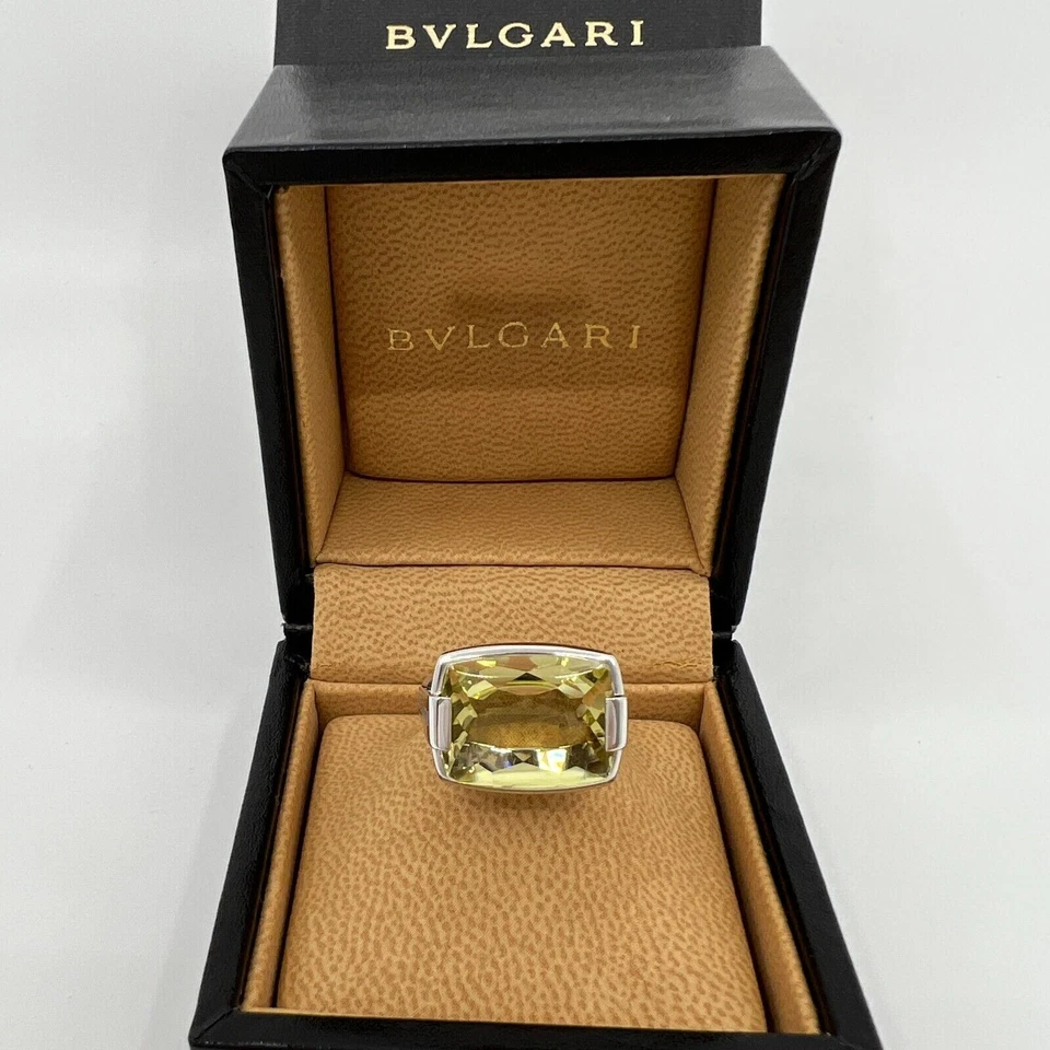 Vintage Bvlgari Allegra Yellow Citrine Lemon Quartz 18k White Gold Cocktail Ring - Image 2 of 4